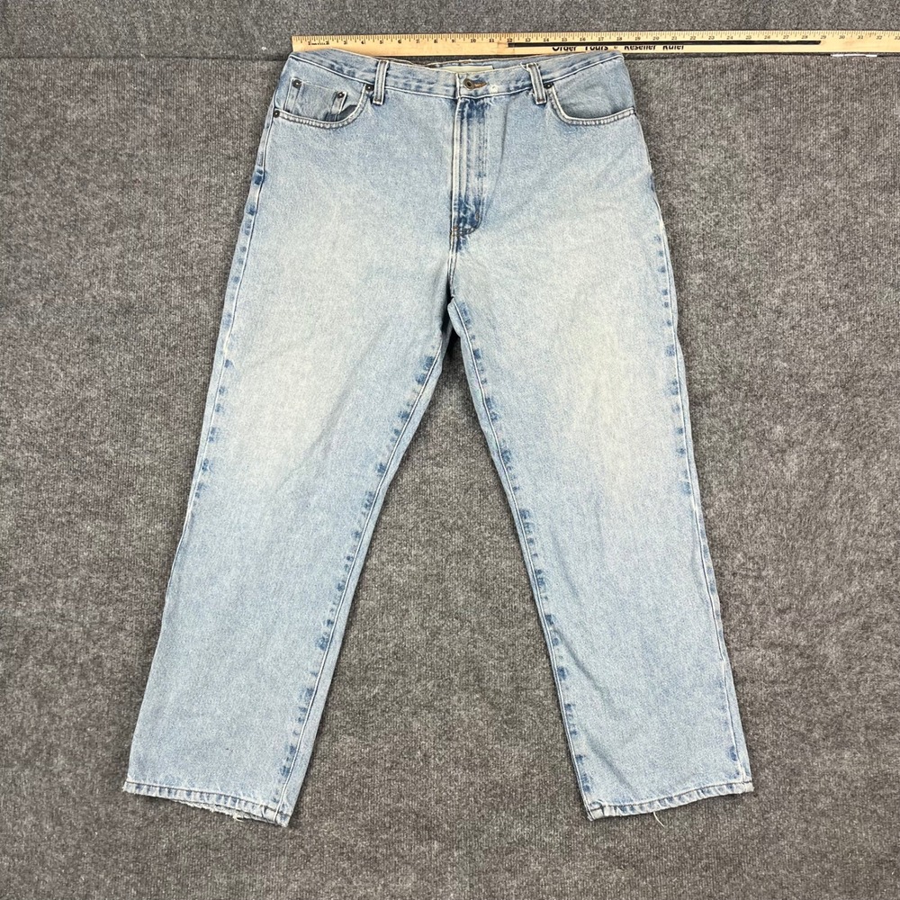 Perry Ellis Jeans Mens Size 38x30 Light Wash Blue Straight Leg Cotton Denim